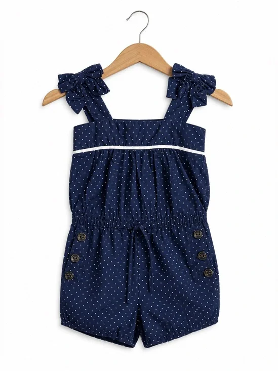 GAP Navy Blue Polka Dot Girl's Romper with Bow Straps 2T  Preppy Breathable