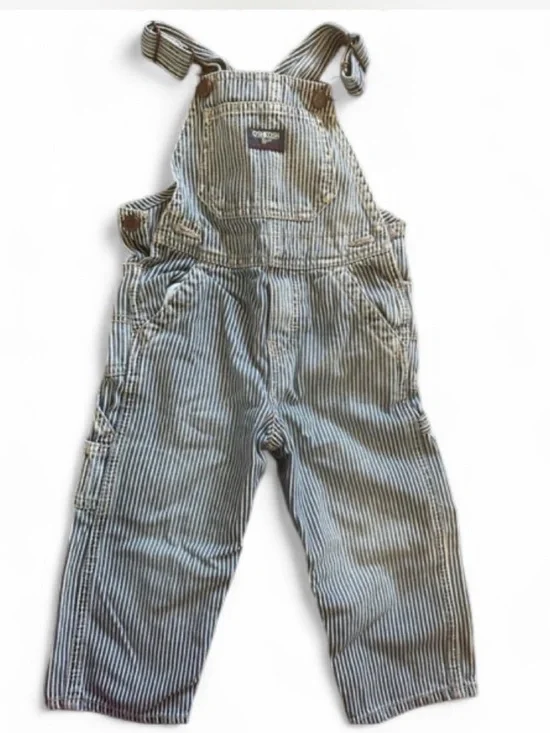 OshKosh B’gosh 24M Hickory Stripe Railroad Denim Carpenter Overalls Farmcore