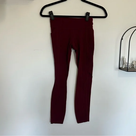 Athleta Girl Maroon Mesh Stash Your Treasures‎ Tight Leggings Medium Youth 8/10