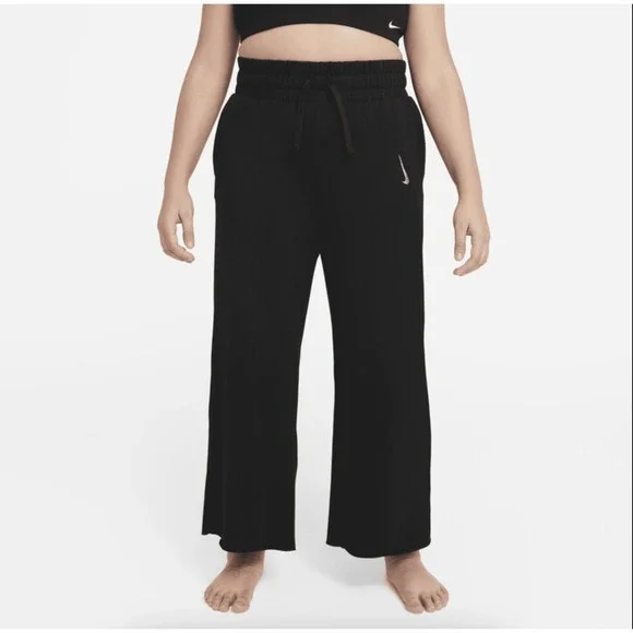 Nike Yoga Girls Black Wide Leg Sweatpants Elastic‎ Drawstring Waist Size Small