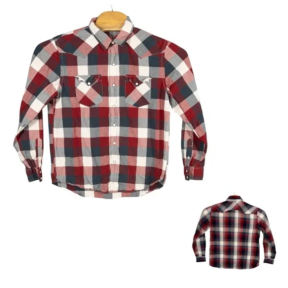 Levis Western Pearl Snap Plaid Shirt Mens Medium Cowboy Rodeo Cotton Blend‎