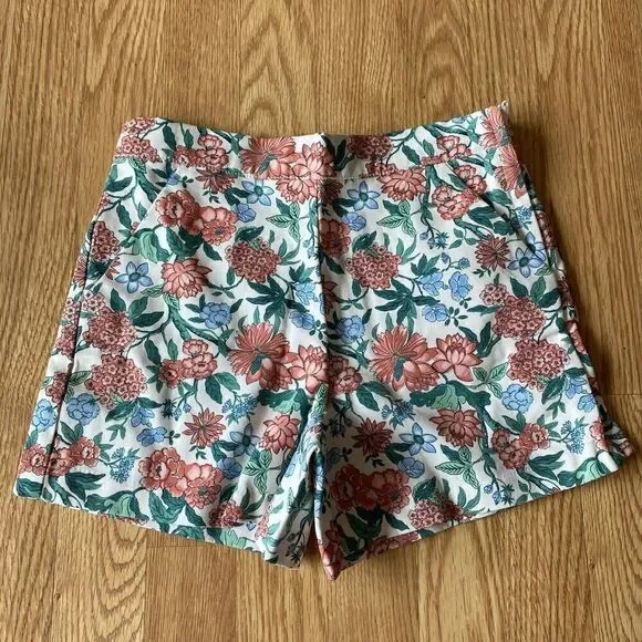 Janie and Jack Floral Side Zip Adjustable Waistband Shorts White 12