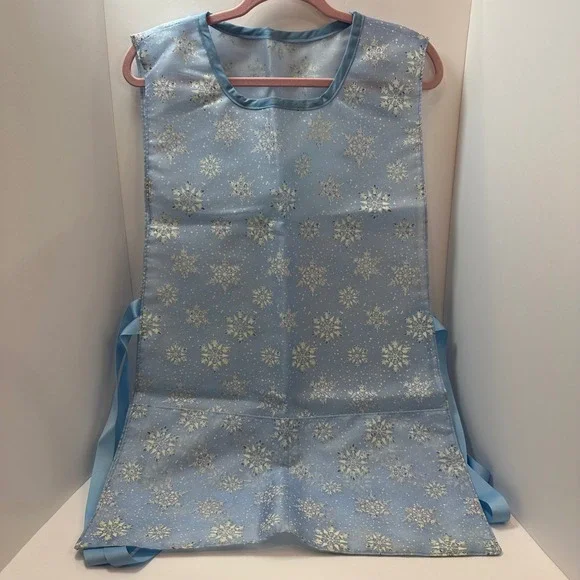 Handmade Bl‎ Snowflake Glitter Tabard Apron Winter Christmas Side Tie Smock NWOT