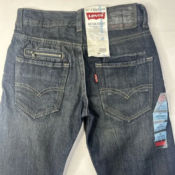 Levis‎ 514 Slim Straight Leg Jeans Boys 8 24x22 Regular Dark Wash Zipper Pocket