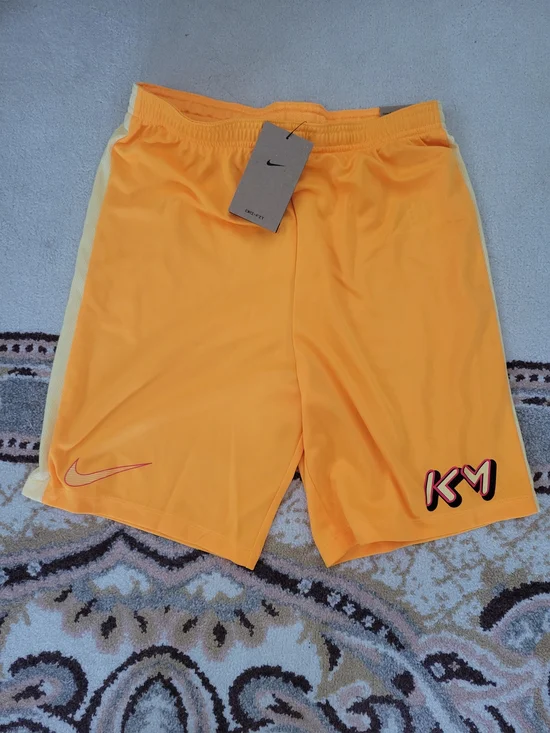Nike Kylian Mbappe Kids NWT Orange Athletic Shorts with Pale Yellow Side Panels