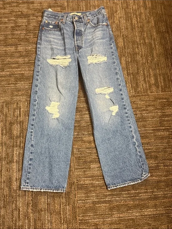 Levi's Premium Big E Rare Blank Tab Light Blue Distressed Straight Jeans