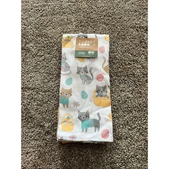 Casaba Easter Kitty’s Kitchen Towel Set Pack Of 3 NEW