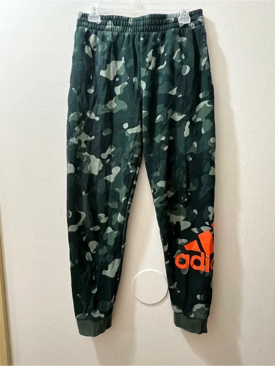 adidas Kids Green Camo Joggers with Orange Logo
