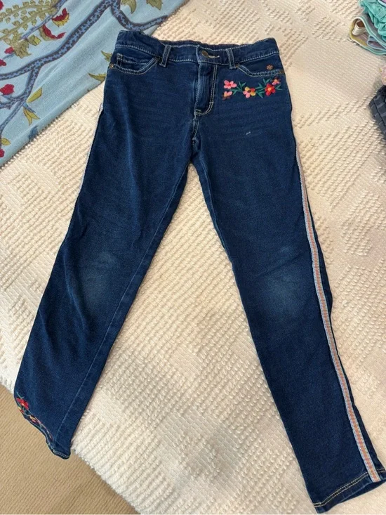 Matilda Jane Dark Blue Jeans with Floral Embroidery and Side Stripe