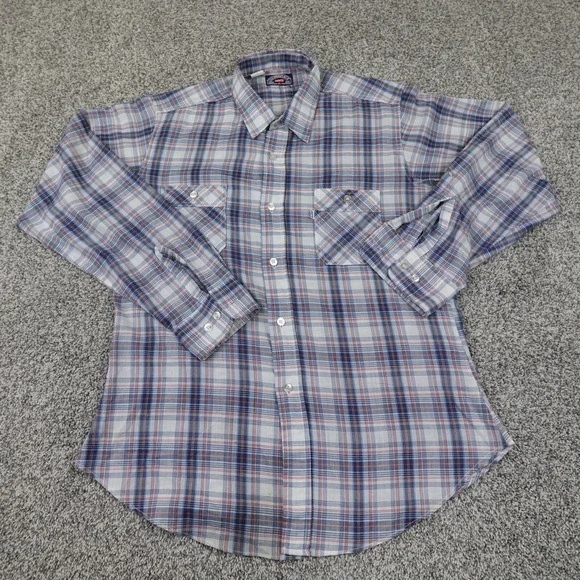 VTG‎ Levis Shirt Mens XL Blue White Long Sleeve Button Up Western USA 70s 80s