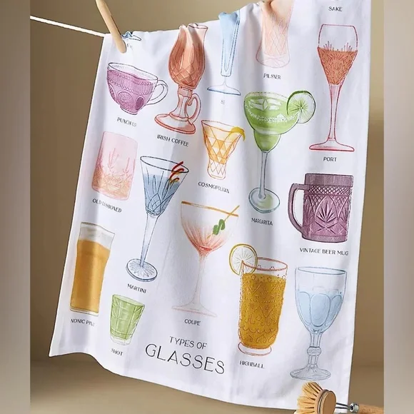 Anthropologie Types of Glasses Tea Towel New