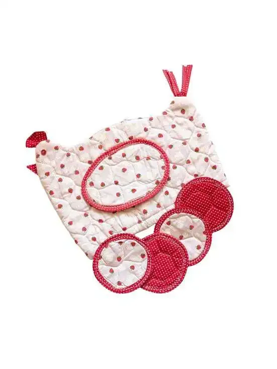 Vintage Handmade Tea Cozy and Coaster Set - Quilted Chicken Teapot Cover