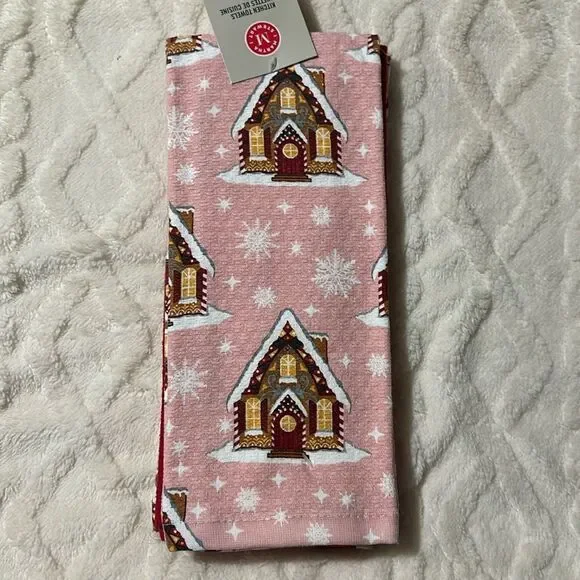 Martha Stewart 3 Cotton Pink Red White Christmas Homes Kitchen Tea Towels