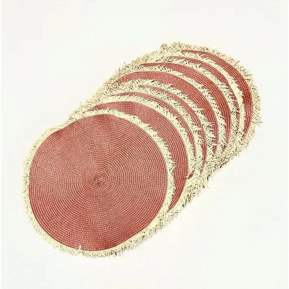 NEW Round Placemats Woven Wheat Fall Thanksgiving Burnt Orange Set of 8