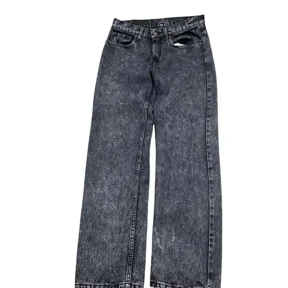 Levis Jeans Men 33W 34L Black Gray Acid Wash‎ Straight Leg Red Bat Wing USA VTG