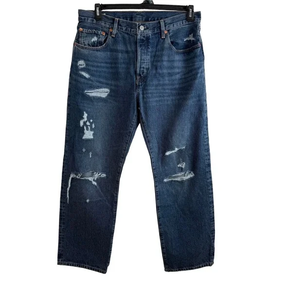 Levi's 501‎ Original Jeans 31x30 Blue Distressed Rugged Grunge Streetwear Denim