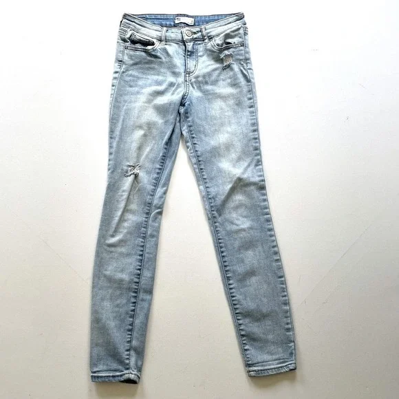 RSQ Girls Size 12 Blue Skinny Jeans Light Wash Mid Rise Distressed Stretch Denim