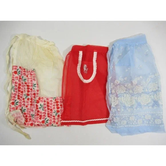 Vintage Hostess Half Apron Lot Glitter Sheer Flocked Organdy Red Blue