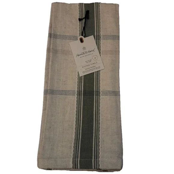 Hearth & Hand Magnolia Striped Kitchen Towels Cream, Green, & Blue, Set of 2 NWT