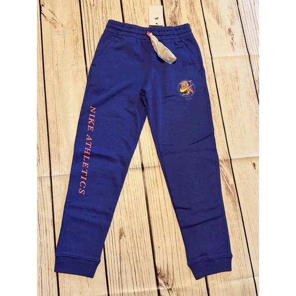 Nike Athletics‎ Boys Blue Fleece Sweatpants Joggers Floral Logo Size L
