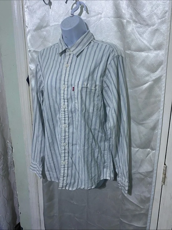 Levi's White Button-Down Shirt with Gray Stripes