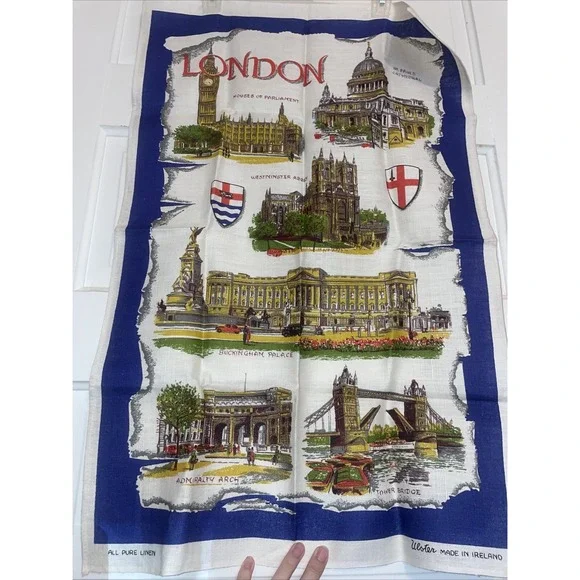 Ulster Pure Irish Linen Dishcloth UNUSED Perfect London‎ Historic Sites