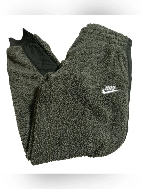 Nike Kids Olive Green Sherpa Joggers with White Logo