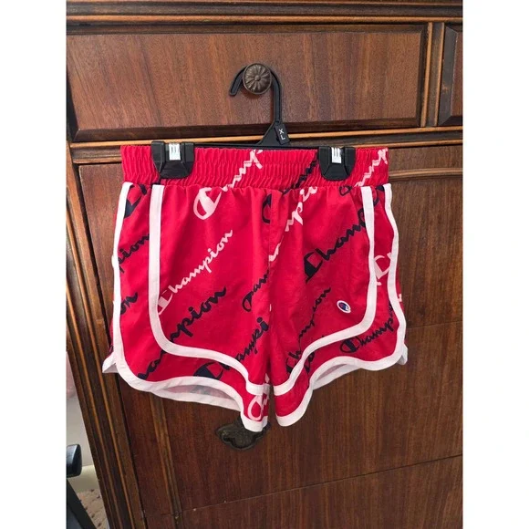 Champion Girls Red Script Logo Athletic Dolphin Shorts Size S Small‎