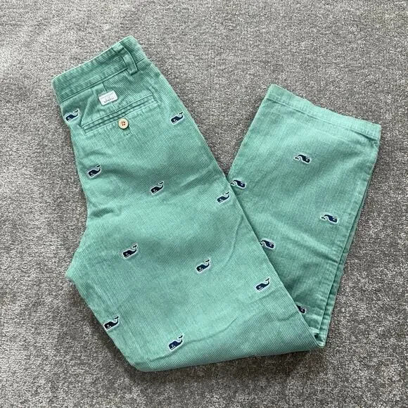 Vineyard Vines Boys‎ 14 Green Corduroy Pants Embroidered Whale Preppy Classic