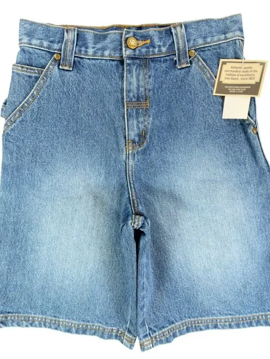 VTG John Deere Carpenter Shorts Boys 10 Denim Utility Workwear Jorts NOS NWT