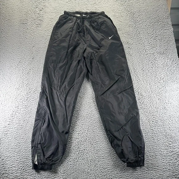 Vintage‎ Nike Pant Boys S Black Parachute Nylon Windbreaker Jogger Lined Travel