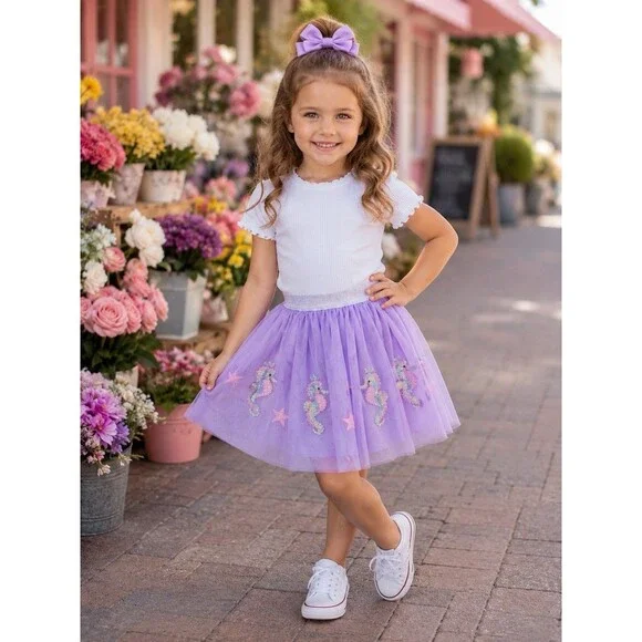 Los Angeles Boutique Tutu Tulle Star Seahorse Sequin Skirt Party Mermaid NEW 4T