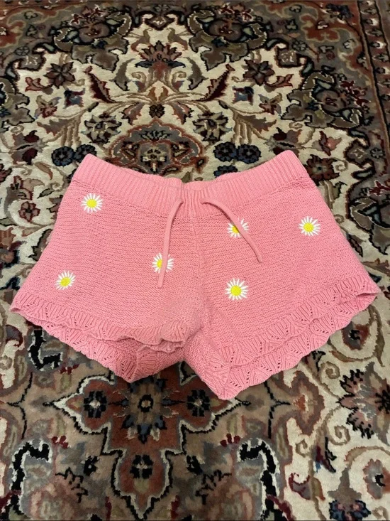Pink Daisy Knit Drawstring kids medium  Shorts