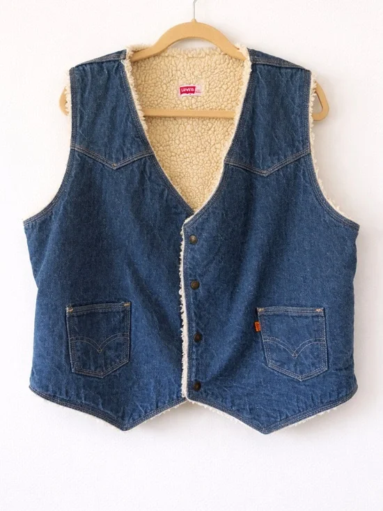 Levi’s Sherpa Lined Denim Vest XL Vintage Western Trucker Blue Jean