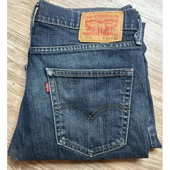 Levis 511 Jeans 34x32‎ Blue Distressed Denim Men's
