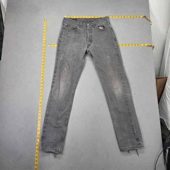 Vintage Levis 501 Jeans Mens Gray Button Fly Made USA Stains Fits‎ 29x31