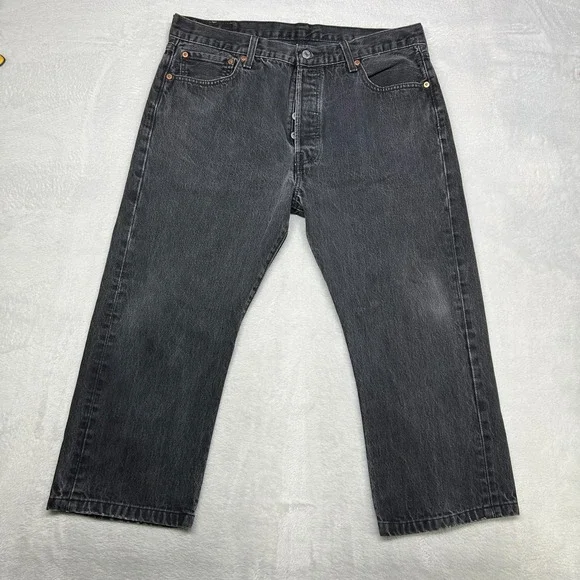 Levi's 501‎ Original Jeans Men's Faded Black Denim Pockets Button Fly - 34X22.5