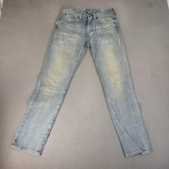Levi's 502 Mens‎ Jeans 28x32 Blue Light Wash Denim Regular Taper Red Tab Zip Fly