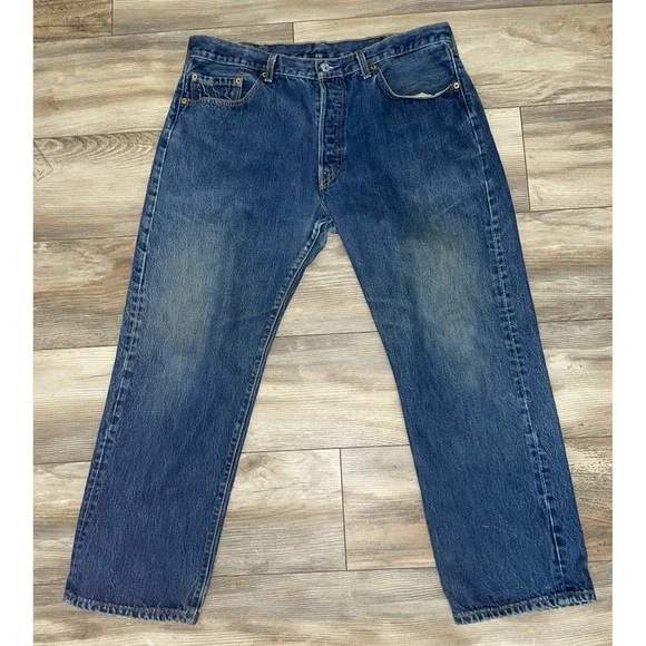 Levis 501 Straight Classic Jeans Mens Size 38x29 Dark Wash Denim Mid Rise‎