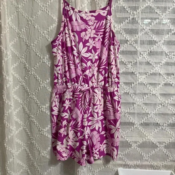 Girls Purple White Floral‎ Tropical Romper
