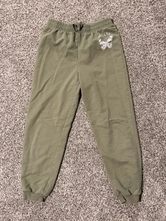 Girls Olive Green Butterfly Graphic Jogger Sweatpants