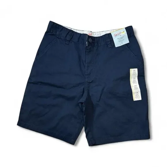 Cat‎ & Jack Flat Front Uniform Shorts Size 14 Pants Adjustable Waist Navy Blue