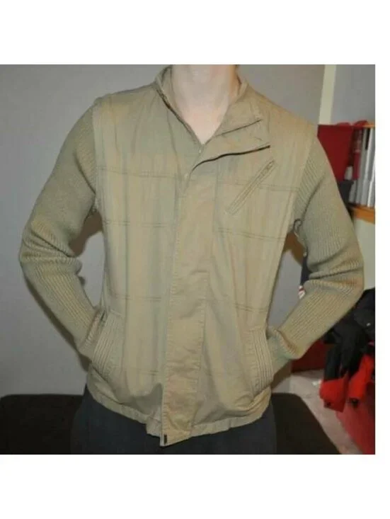 Mens Levis Jacket Beige Medium California Mock Layer Sweater Sleeve Zip Front