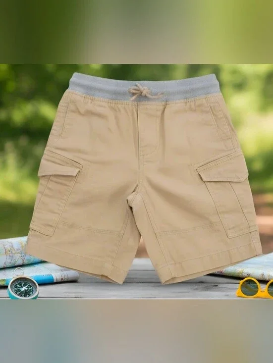 Men's Beige Cargo Drawstring Shorts