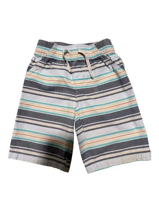 Kids Gray, Teal, and Cream Striped Pull-On Shorts