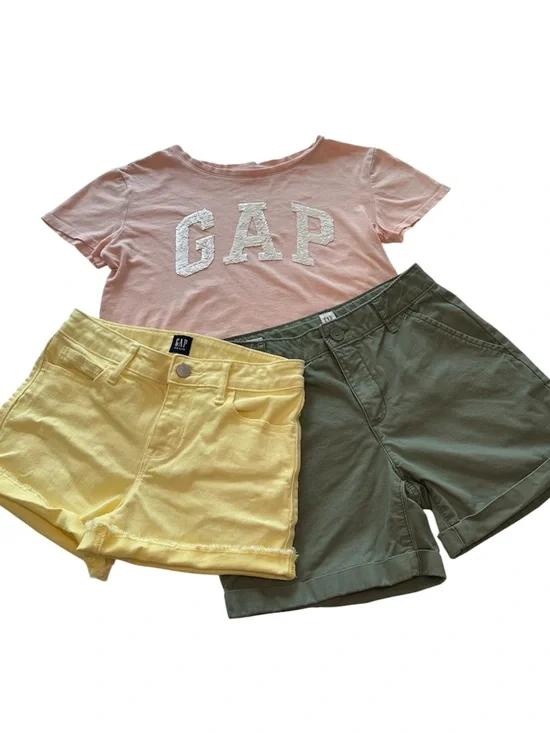 GAPKids Peach Sequins T-Shirt Yellow Jean Shorts Green Chino Girls Size 12