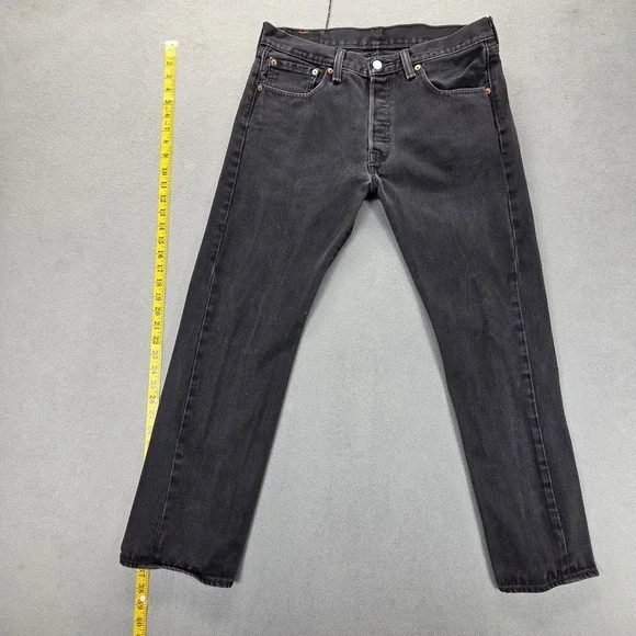 Levis 501‎ Jeans Mens Gray Charcoal Wash Straight Regular Button Fly Fits 30x27