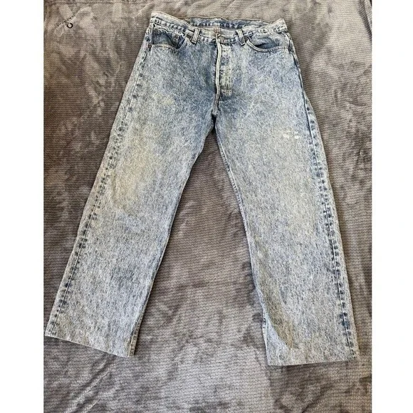 Vintage Levis 501 Acid Wash Jeans Mens 34x27 Straight‎ Leg Blue Denim Button Fly