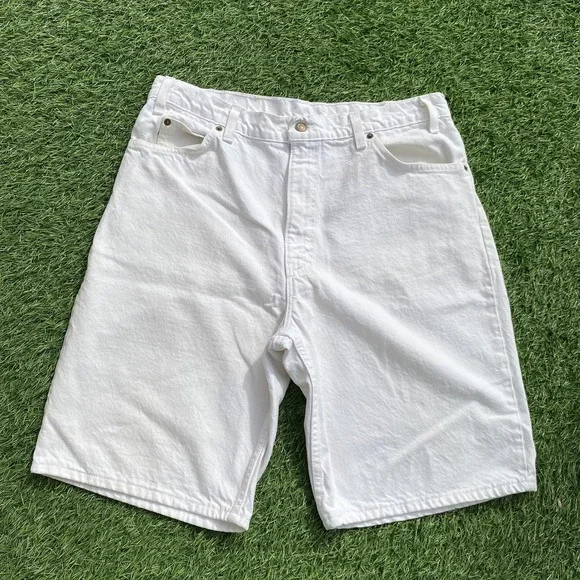 Vintage Levis 550 Shorts Mens 36 White Denim Relaxed Fit Made‎ USA 90s Jeans
