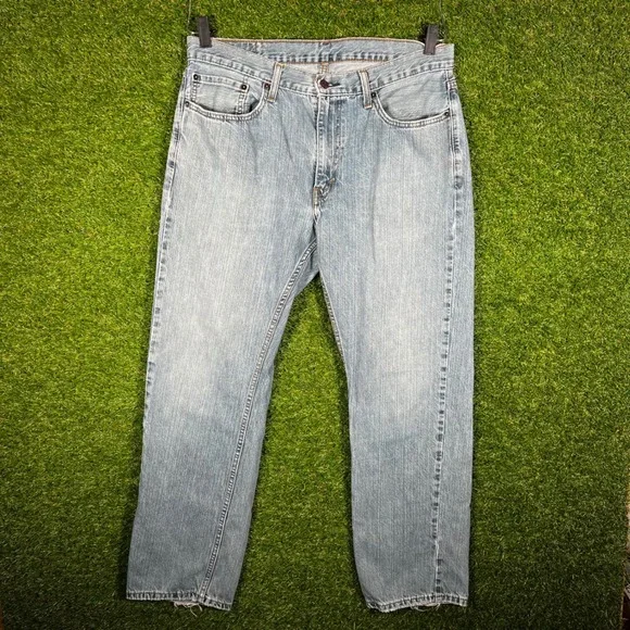 Levis 505 Regular Fit Jeans Mens 36x30 Light Wash Blue Denim Straight‎ Leg